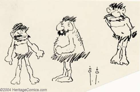 Frank Frazetta - Original Art Sketch, 3 Humorous Cavemen Figures (undated). Three funny cavemen figures complete - | Heritage