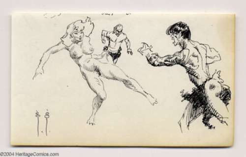 Frank Frazetta - Trio of Figures Sketch Original Art (undated).  This pen and ink sketch is in Very Good condition - | Heritage