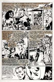 John Byrne - Fantastic Four #256 P 21 (Human Torch, Mr. Fantastic, Captain Marvel, Captain America, Scarlet Witch, Vision, Wasp, She-Hulk, Thor, Hawkeye!) Large Art - 1983