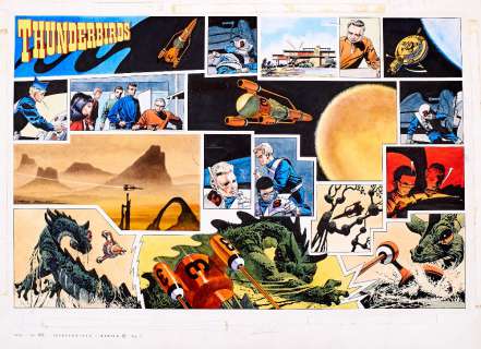Thunderbirds original double-page artwork (1966) drawn, painted and signed by Frank Bellamy for TV | Comic Book Auctions ltd