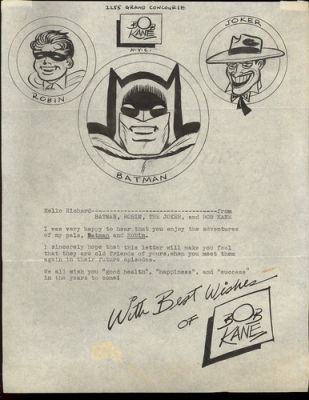 Bob Kane Original Art Batman, Robin, The Joker Signed DC Comics Fan Letter | eBay US