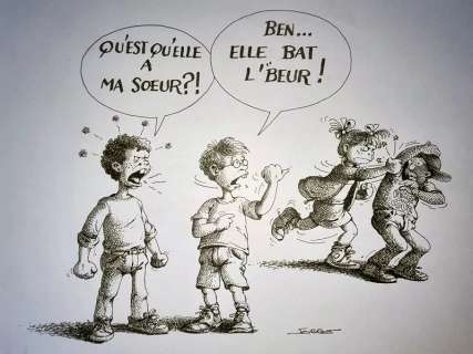 Claude Serre | « TA SOEUR ELLE BAT LE BEUR » Planche Originale Rare signée Claude Serre (taille 32 x 24 cm) | Serre