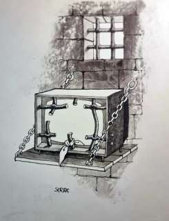 Claude Serre | « la télévision en prison » Planche Originale signée Claude Serre réalisée fin des années 1970 (taille totale 21 x 27 cm) | Serre
