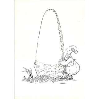 Uderzo (1927-2020). | Astérix et Obélix. Quatrième de couverture. Technique mixte : collage (rustine) pour la base du dessin, crayon pour les contours... | HVMC