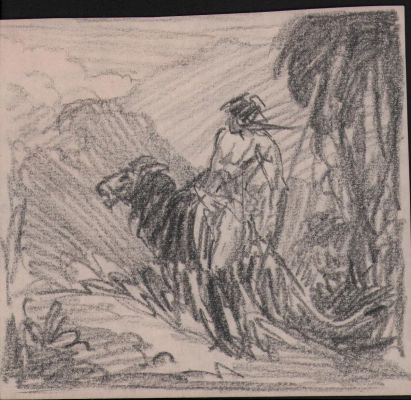 Roy Krenkel | Tarzan & Lion in the Jungle Pencil Sketch | Anthony’s Comic Book Art