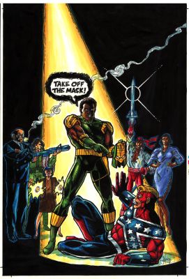 Vince Stone | Captain Confederacy #5 Mixed Media Cover (Captain Confederacy Forced To Take Off His Mask By Blacksnake!) 1986 | Romitaman