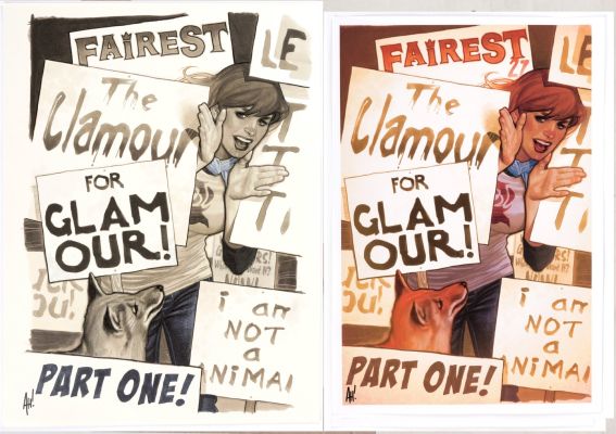 Adam Hughes | Hughes, Adam - Fables: Fairest #27 Large Painted Cover, Rose Red & Mr Fox 2014 @ New Jersey Comic Art Show | Cool Lines Art