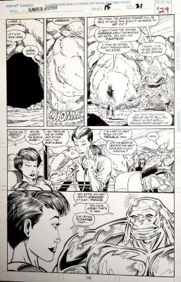 Ron Lim - X-Men #2099 #15 Pg 29 - Future X-Men Giving Birth Page $250 | Cool Lines Art