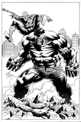 Renato Rei | Hulk & Spider-Man Super Detailed Pinup with Building Rubble | Romitaman