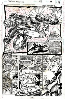 Dave Hoover, Scott Koblish | Captain America #439 P 13 (Cap & Falcon Half Splash, with Diamondback & Superia Also!) 1995 | Romitaman