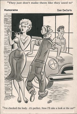 Dan Decarlo | Decarlo, Dan - Jest Good Girl Wash Cartoon, Monroe Blonde At Auto Repair - Timely / Humorama July 1956 | Cool Lines Art