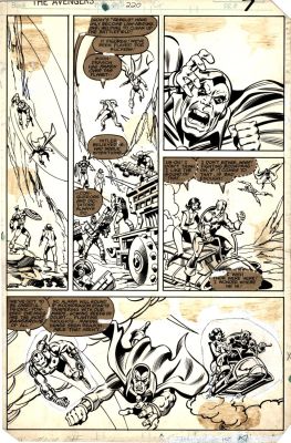 Bob Hall, Dan Green | Avengers #220 P 7 (Dan Green Inks! Captain America, Iron Man And Wasp, & Awesome Drax the Destroyer Images Throughout Entire Page!) 1982 | Romitaman