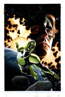 J.G. Jones | Captain Marvel #5 Large Oversized Cover Painting (Captain Marvel Flies Through Outer Space As He Watches Himself in New Costume!) 2002 | Romitaman