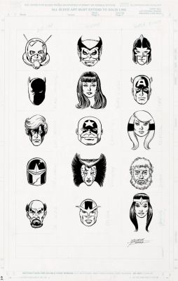 George Perez - Avengers Roll Call Floating Heads Group of 6 Pages with 77 Heroes Drawn! Wow! (1998)