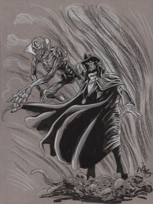 John Lucas | Warlock & Zombie in Bone Pile Commission - Signed | Anthony’s Comic Book Art