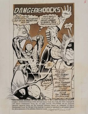 John Hebert, Bill Anderson | Wolverine Danger on the Docks #2 Drake’s Cakes Mini Comic (1993) Title Page with Spider-Man - John Hebert & Bill Anderson | ComicArtFans Classifieds