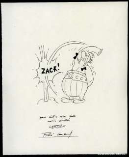 DIBUJO ORIGINAL A TINTA - OBÉLIX - FIRMADO POR ALBERT UDERZO Y RENÉ GOSCINNY - ORIGINAL