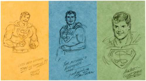 CURT SWAN SUPERMAN SKETCHES ORIGINAL ART TRIO. | Hake’s