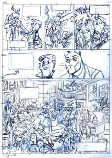 Guarnido | Blacksad tome 4, planche crayonnée 5B+6A | Galerie OPA