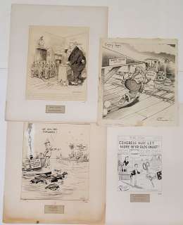 Political Cartoon Original Ink Drawings Fred L Packer Martin L Pritchett Roosevelt GOP Charles Howar | Hess Fine Auctions