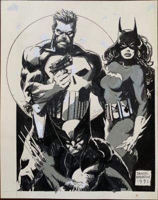 Dan Brereton | Brereton, Dan - Wolverine, Punisher And Batgirl (1991) (11X14) | ComicArtFans Classifieds