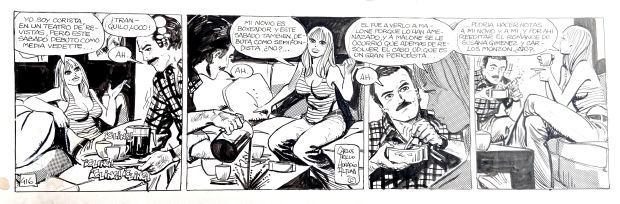 Horacio Altuna | Original strip for Loco Chavez n. 416. Cm- 40,5x13,5. Ink. Signed. Mint. Code 2185. | Segni e Disegni