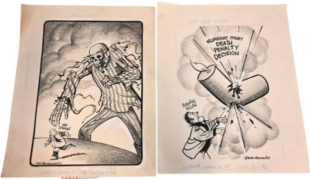 Lot 69 - 11 Dick Hodgins (American 20th Century), Original Editorial Cartoons Ten original pen and ink editorial cartoons on… | misc / divers