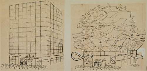 Mischa Richter (1910-2001), "Who Says Jeff Has No Sense of Humor," Each: Ink on paper, Sight of first: 11" H x 10" W; Sheet of second: 10.5" H x 12" W | misc / divers