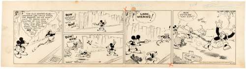 MICKEY MOUSE 1931 DAILY STRIP ORIGINAL ART BY FLOYD GOTTFREDSON & EARL DUVALL.