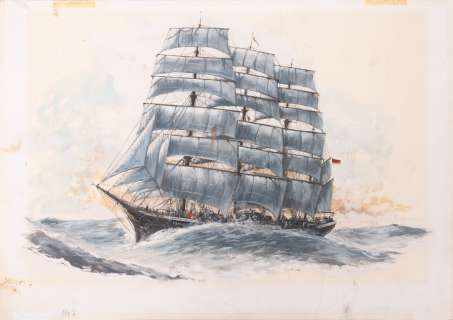 Albert Brenet (1903-2005) Le... | Albert BRENET (1903-2005) Le trois-mats "Pamir". Gouache... | Drouot Estimations