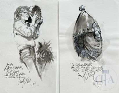 Follet/Paire de dessins dedicaces. Aquarelle signe et date… | Dagoty