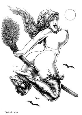 Raúlo Cáceres | Ref DAM03. Bruja en escoba (29,7x21cm). | Raúlo Cáceres