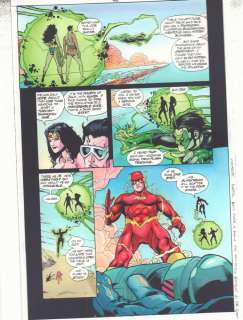 John Kalisz, Mark Propst, Steve Scott | Jla #46 P.4 Color Guide Art - Wonder Woman, Green Lantern, Flash, And Plastic Man - 2000 | Anthony’s Comic Book Art