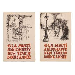 Lot consisting of two original greetings cards, with handwritten illustrations, made by the artist Zaharia Buzea, circa… | misc / divers