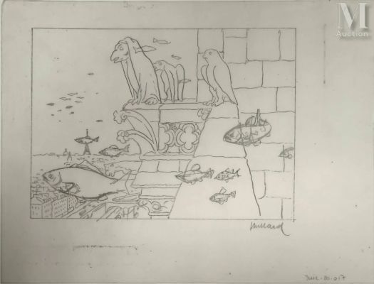 Juillard, André (1948-2024) Notre Dame de Paris | Lot 133 : Crayon sur calque pour cette illustration signée en bas à droite et… | Millon