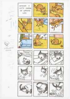Jeffrey Brown - "Where A Cat‘s Center of Gravity Lies" Comic Strip Original Art (2009)....