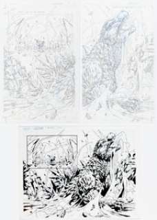 Hester, Phil - Phil Hester and Bruce McCorkindale Godzilla: Kingdom of Monsters #1 Double-Splash Pages 4-5 Original Art (IDW, 201... (Total: 3 Original Art)