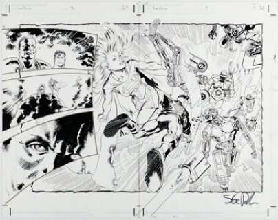 Pugh, Steve - Steve Pugh Superman vs. The Terminator: Death to the Future #3 Double Splash Pages 20 and 21 Original Art (Dark Ho...