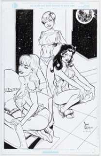 Unidentified Alternative Art Comic Artist - Shawn Van Briesen - Saturn Girl, Lightning Lass, and Phantom Girl Pin-Up Illustration Original Art (2002)....