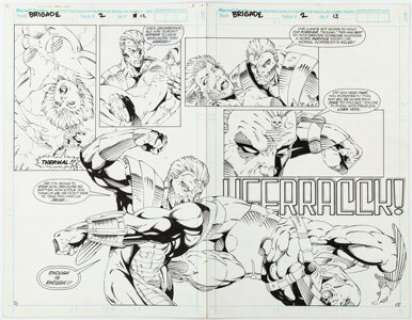 Marat Mychaels and Norm Rapmund Brigade #2 Double Page Spread 12-13 Original Art (Image/Malibu, 1992).