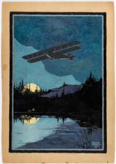 Edgar Church - Mountainside Scene with Biplane Illustration Original Art (1918). | Heritage
