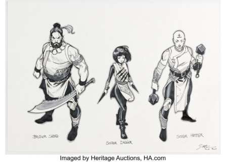 Dike Ruan Shang-Chi #1 and #2 Variant Cover Elements Original Art (Marvel, 2021).