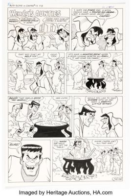 Warren Kremer and Jacqueline Roettcher (team attributed) Richie Rich & Casper #13 Wendy’s Aunties Complete 1-Page Story Original Art (Harvey, 1976). | Heritage