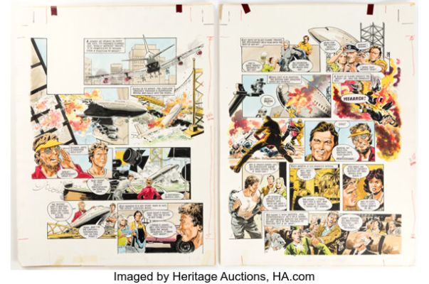 Jim Baikie Look-In #9 "The Airplane Hijacking, Part 1" The Fall Guy Complete 2-Page Story Original Art (ITV, 1983). (Total: 2 Original Art)