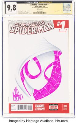 Ken Haeser The Amazing Spider-Man #1 Sketch Edition - JSA Authentic Signature Spider-Gwen Original Art (Marvel, 2014) CGC NM/MT 9.8 White pages.