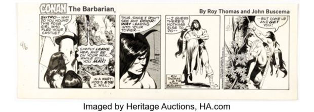 John Buscema Conan the Barbarian Daily Comic Strip Original Art dated 9-30-78 (Register and Tribune Syndicate, 1978). | Heritage