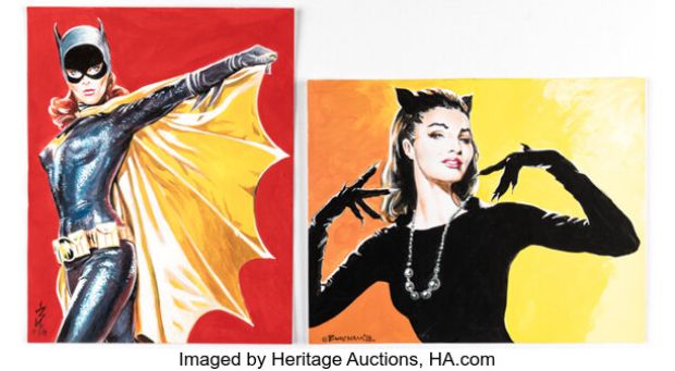 F. Newton "Butch" Burcham - Batman 1966 Batgirl and Catwoman Pin-Up Paintings Original Art (2014). (Total: 2 Original Art)