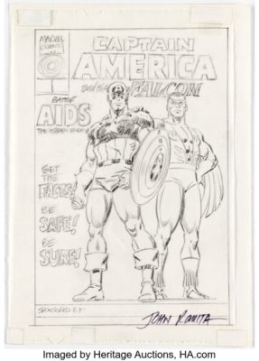 John Romita Sr. Captain America and the Falcon Battle AIDS: The Hidden Enemy Unpublished Cover Preliminary Original Art (Marvel, c. 1990s). | Heritage
