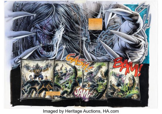 Steve Oliff Pitt #7 Double-Page Spread 18-19 Color Guide Production Original Art (Image, 1994). | Heritage