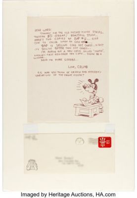 Robert Crumb - Letter to Ward Kimball with Sketch Original Art and Envelope (1968-80). | Heritage